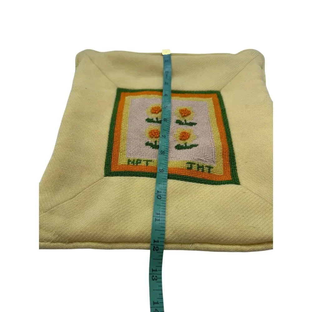 Vintage Yellow Daisy Needlepoint Pillowcase Handmade 60s 70s Decorative Throw